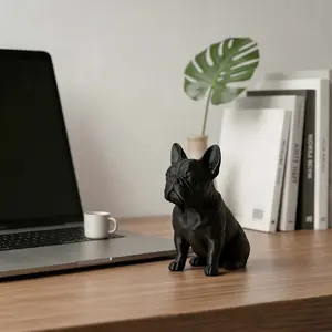 Cute Sitting French Bulldog Mini Sculpture, Glossy Plastic Anime Style Model, Home Office Car Decor, Pet Lover Gift