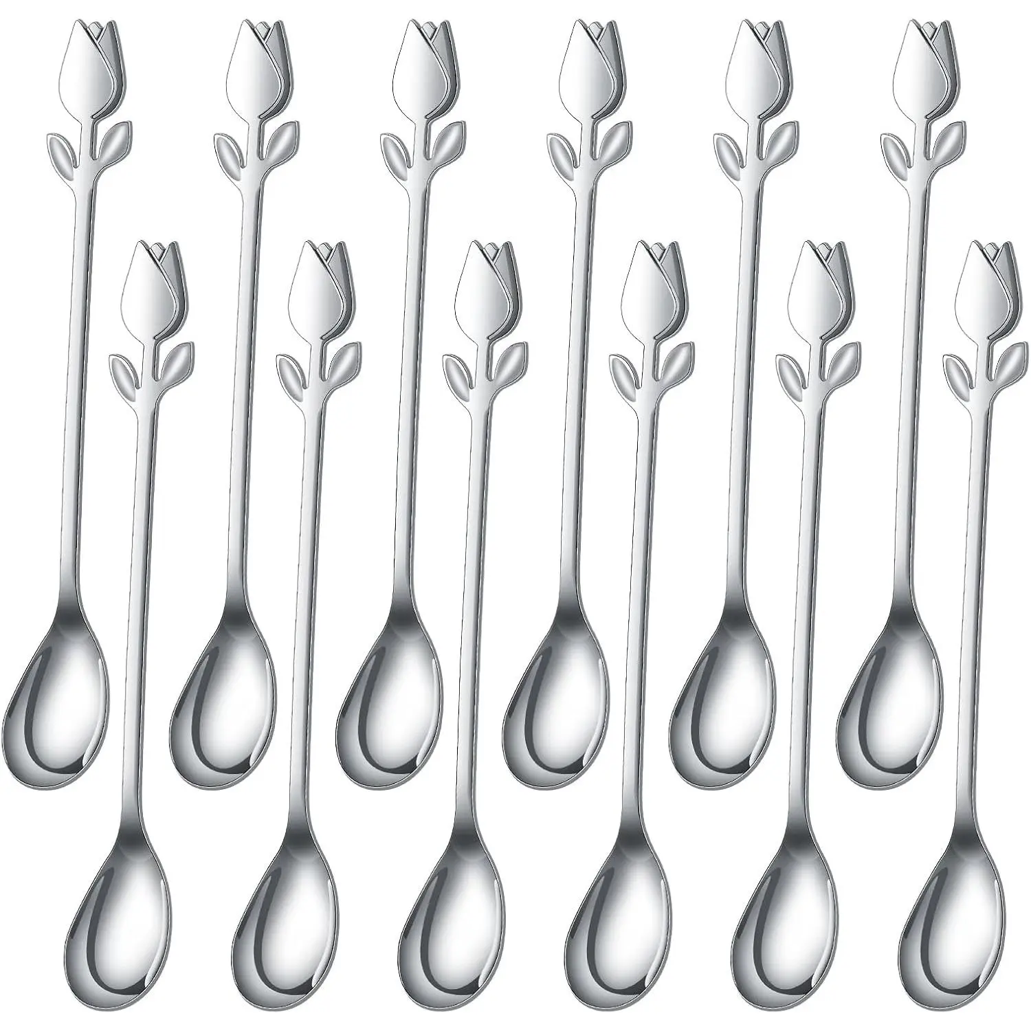 6-Inch  /Rose Handle 12-Pcs Mini Coffee Spoons Set | Stainless Steel,Espresso spoons, spoons,Dessert spoons,Demitasse spoons,Small spoons