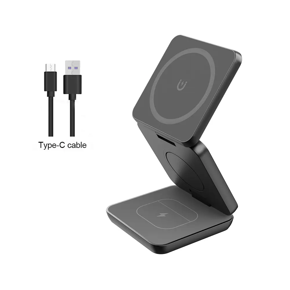 Wireless Charger 3 in 1 Foldable Magnetic Wireless Charging Station for iPhone 15 14 13 12 Pro Max Apple Watch 8 9 Charger base anti-slip 240w fast charge usb-c charge cable