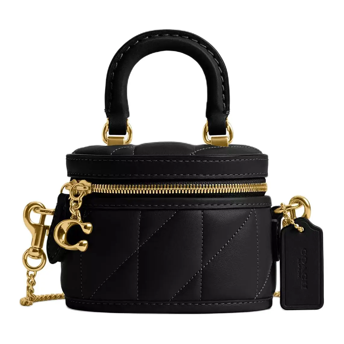 COACH Trail 12 Top-Handle Zip Closure Napkin Leather Crossbody Handbag for Women, Mini Style, Black