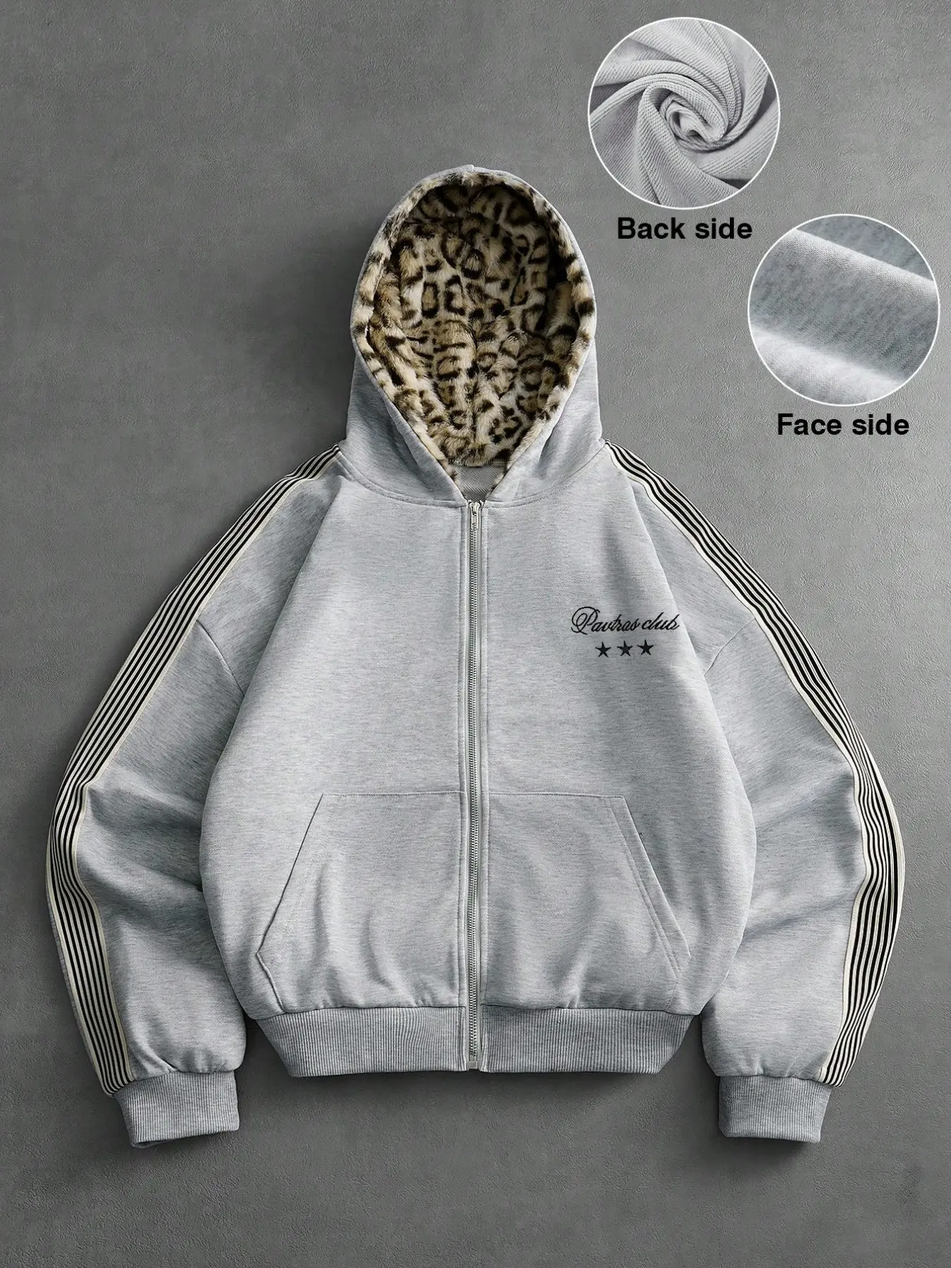 Men's Street Style Casual Hooded Sweatshirt, Vintage Trendy Knit Open Front, Sportswear, Fuzzy Leopard Print Fabric, Fall & Winter