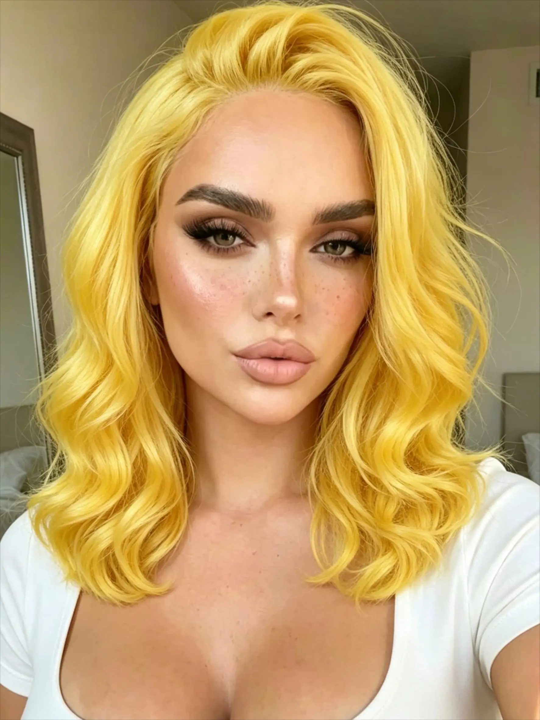 Lemon Yellow Short Body Wave Synthetic Lace Front Wig 13x4 HD Lace Front Wig Pre Plucked with Baby Hair Yellow Short Wavy Synthetic Wig Glueless Lace Frontal Wig for Daily Christmas Party Cosplay Use Body Wave Wigs