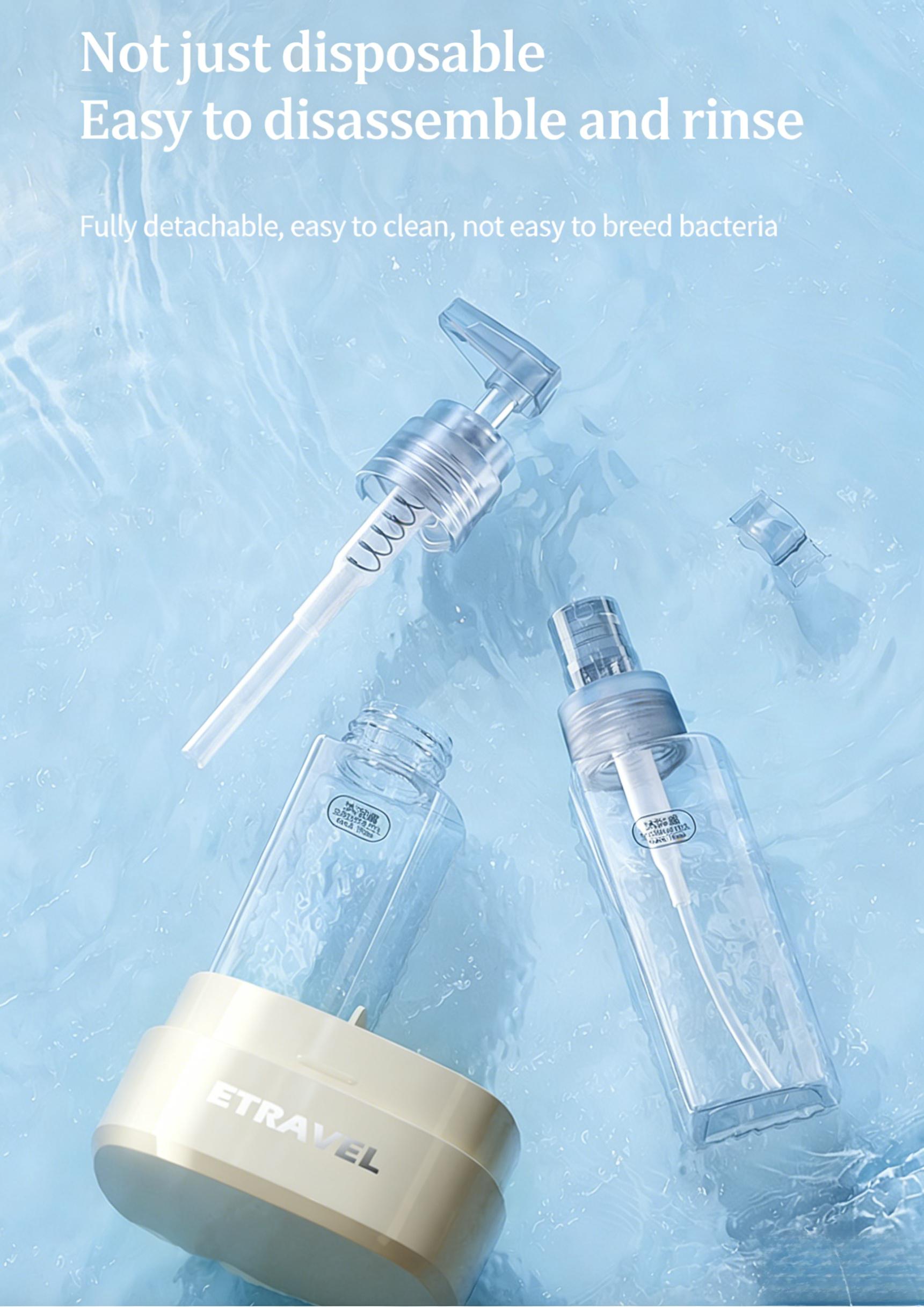 4-in-1 Travel Dispenser Bottle for Toiletries, Portable Cosmetic Shampoo Lotion Container, Lightweight Refillable Pump Bottle, Easy Press Smooth Flow, Luxury Travel Essentials