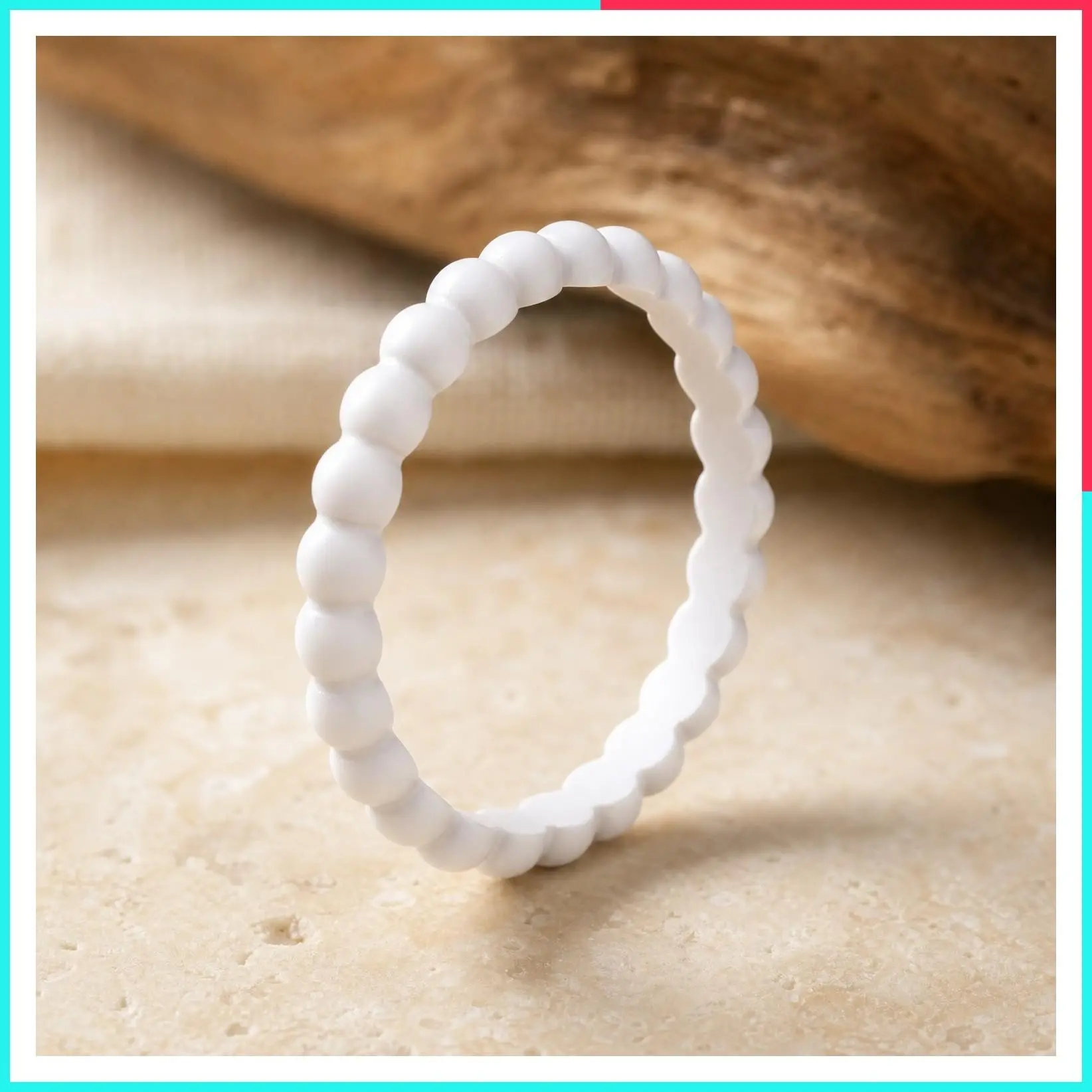 Unisex Stackable Beaded Silicone Wedding Ring - Hypoallergenic Band, Comfortable Minimalist Fit - 2.5mm Wide, 8mm Thick