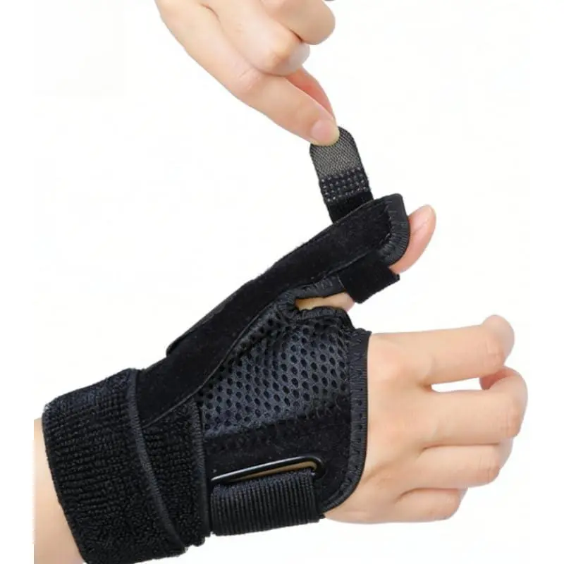 Breathable Wrist/Thumb Spica Splint - Adjust-to-Fit Sports Medicine Stabilizer for Men/Women, Relief for De Quervain's Tenosynovitis, One Size Black Brace Fits Right or Left