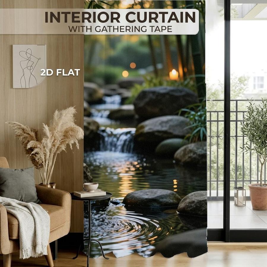 2Pcs Zen Garden Candles River Waterfall Pattern Sun Blocking Curtains Digital Printed Rod Pocket, Window Treatment For Bedroom Office Kitchen Living Room Study Home Decor