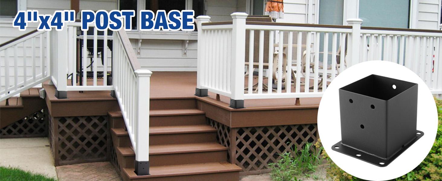 Black Powder-Coated Heavy Duty 4x4 Post Bracket Kit - 4 Pcs, Inner Size: 3.6"x3.6", Suitable for Deck Railing, Patio Post Anchor, Porch, Handrail, Pergola and Mailboxes