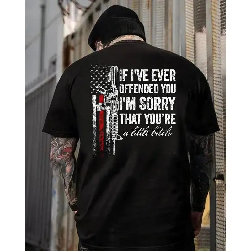 Men's Cotton Graphic T-Shirt - Unisex Fit, Short-Sleeve, "If I’ve Ever Offended You" Savage Gun Humor, Casual Summer Streetwear, Cool Gifts for Guys