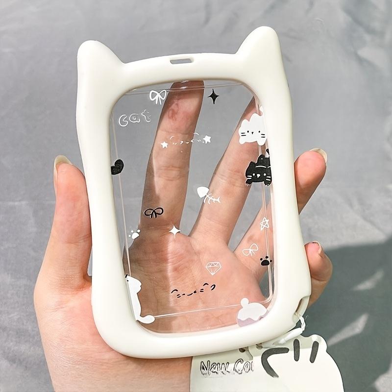 Cute Cat Design Photo Card Holder, 1 Count Transparent Acrylic Id Badge Holder, ID Card Holder, Keychain for Office School Student