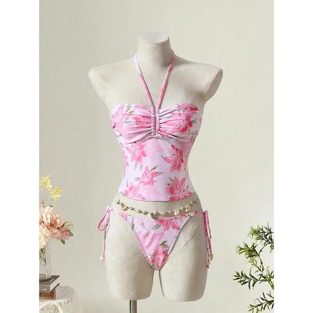 Vzvn Sexy Hottie Print Lace Up Bikinis Women Split Swimsuit Beach Brazil Bikini 2026 New All Season Backless Bikinis 2 Piece Set