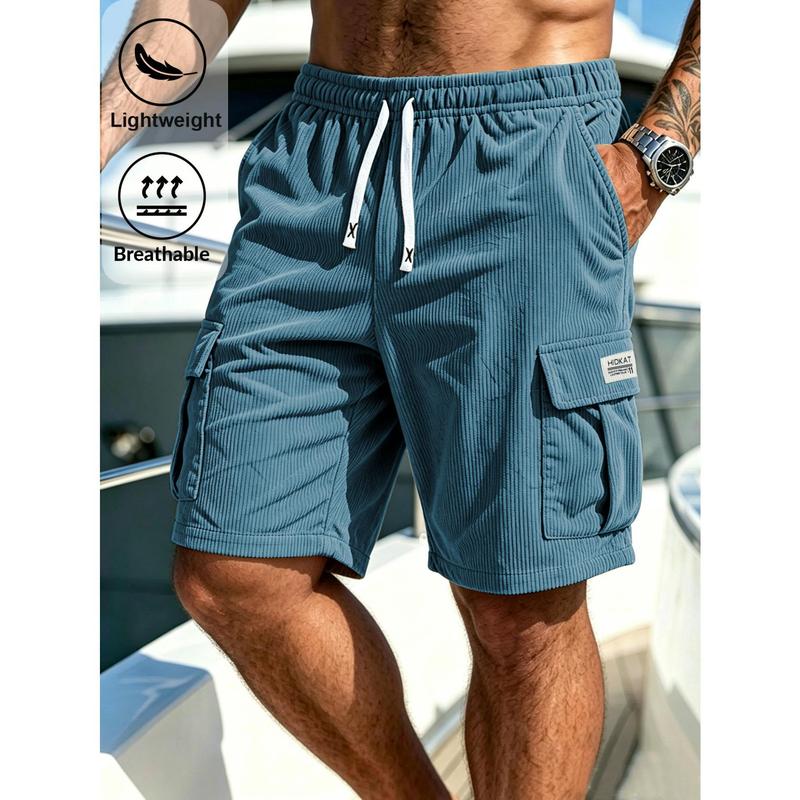 Men's Workwear Shorts, Summer Fashionable Casual Shorts, Corduroy Stripes, Elastic Waist Pants, Suitable for Outdoor Commuting, Shopping, and Vacation Wearing Men's Shorts