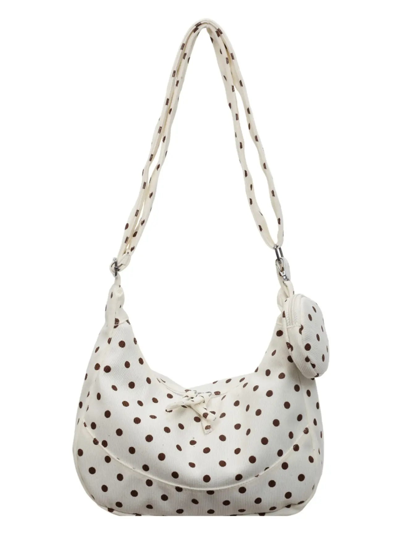 Milky Polka Dot Velvet Jiaozi Bag, Korean Lazy Retro Style, Adjustable Strap, Large Capacity, Durable Crossbody Shoulder Bag, Casual Shoulder Purse