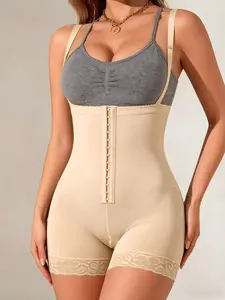 1 Count Women's Butt Lifting And Tummy Control And Hooks Design Body Shaperwear, Colombian Shapewear, Fajas, Compression Full Lifting Hip Enhancer Medium Support Bodysuit, Lace Detail Elastane Blend Jumpsuit, Suitable For Classic Daily Wear