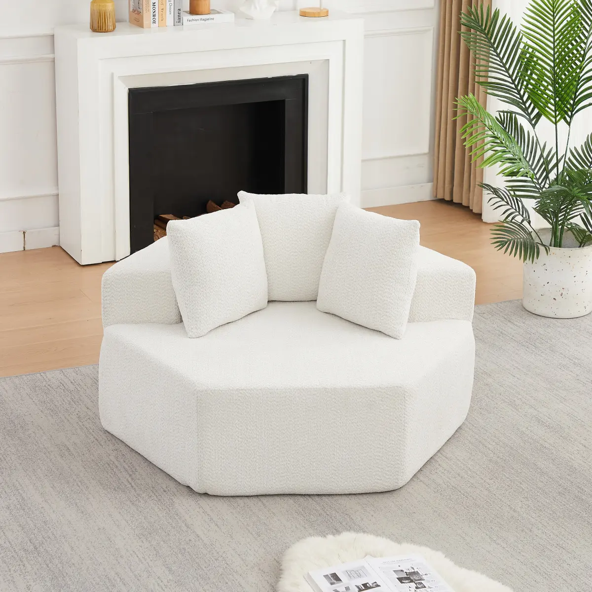 54-inch Oversized Round Chair Lounge Chaise Indoor, Upholstered Corduroy Deep Seat Cloud Large Circle Sofa Chair, No Assembly Required, Fluffy Modern Sleeper Sofa Bed for Reading, Living Room, Bedroom, Beige