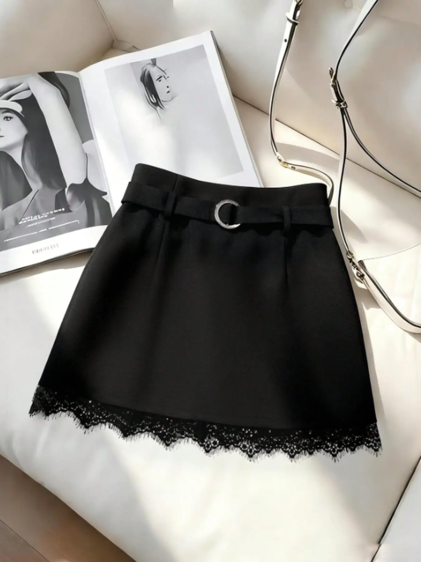Sexy Lace Hem Midi Skirt, Summer Anti-See-Through A-Line Butt-Lift Short Dress, Mini Skirt for Women, Trendy Fashion Bottoms, Chic Elegant Skirt