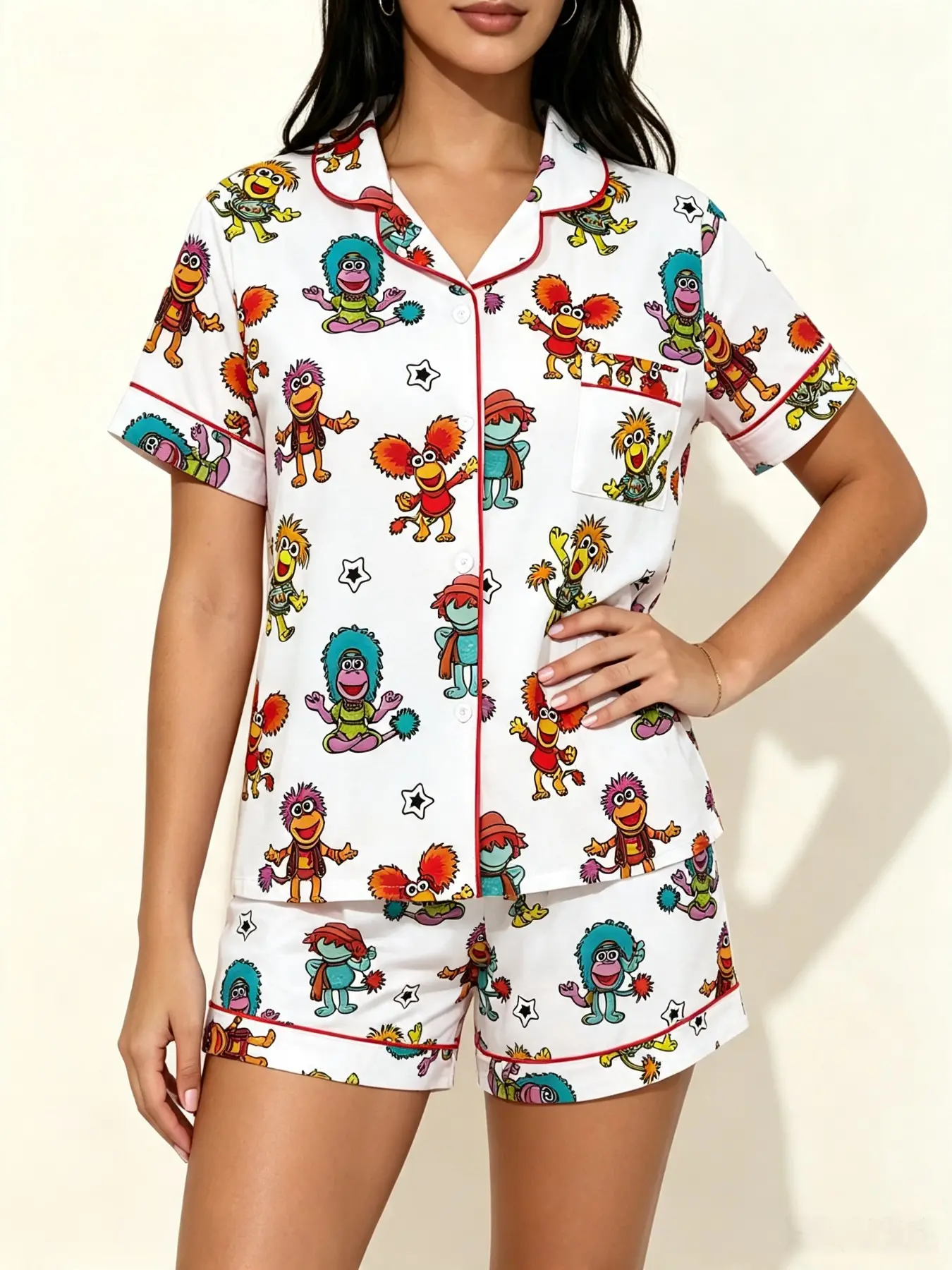 Teen Cartoon Print Pajama Set, Soft Short Sleeve Sleepwear, Breathable Summer Home Clothes, Cute Style, Perfect Gift for Teens