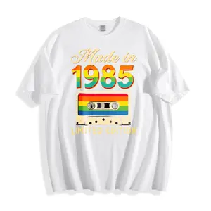 Retro Vintage Style Unisex T-Shirt Made In 1985 Rainbow Cassette Tape Design Limited Edition Summer Wear Gift For Birthday Celebrations And Nostalgic Events