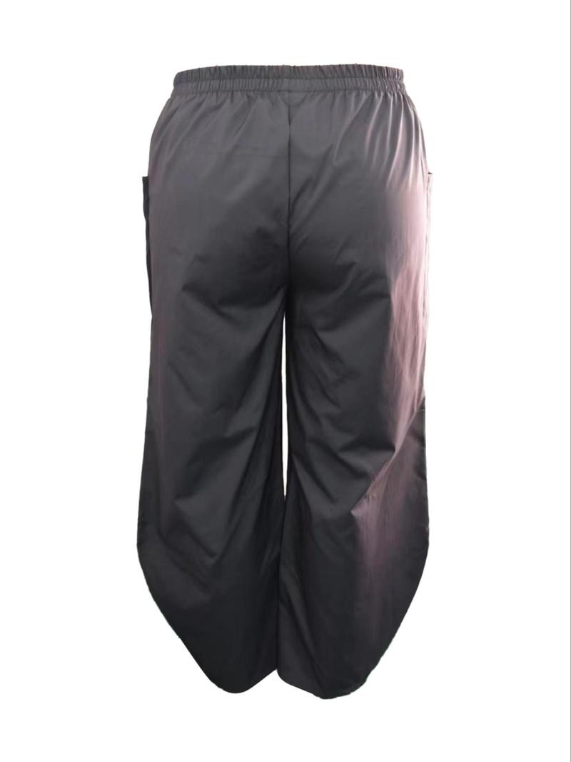 Plus Size Figure Print Pocket Elastic Waist Pants, Casual Comfy Trousers for Daily Wear, Women's Bottoms for Summer, Bohemian Trousers