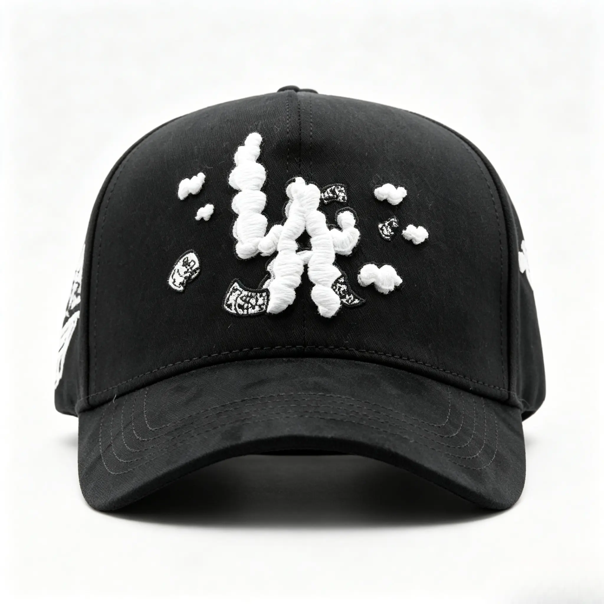 LA Letter Chenille Embroidery Baseball Cap Money Dollar Cloud Design Black Adjustable Snapback Hip Hop Streetwear Unisex Casual Sun Protection Hat
