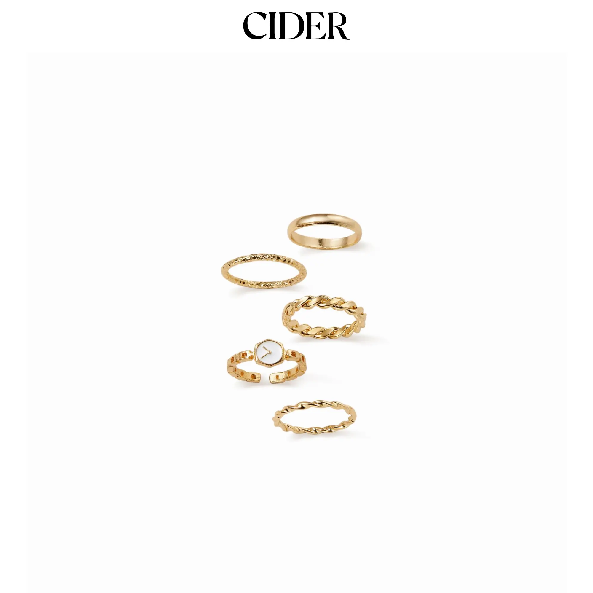 Cider 4PCS CLOCK & TWISTED RING SET