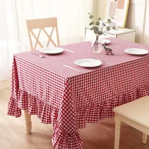 Red White Plaid Ruffled Table Cloth Rectangular for Seat 8-10, 100% Washed Cotton Buffet Cottage Coquette Checker Gingham Vintage Decorative Tablecloth - 120"x60"