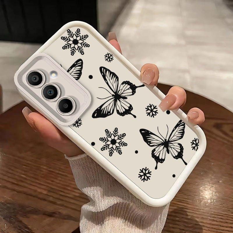 [Luxury Shockproof Cover] Mobile Phone Case for Samsung for Galaxy A55 A54 A56 A36 A16 A53 A52 A25 A35 A52S A06 A26 A05 A05S A12 A13 A14 A15 A34 A33 5G A51 A71 4G Light Luxury Simple Exquisite Hollow Black Butterfly Angel Eye Lens Protective Cover
