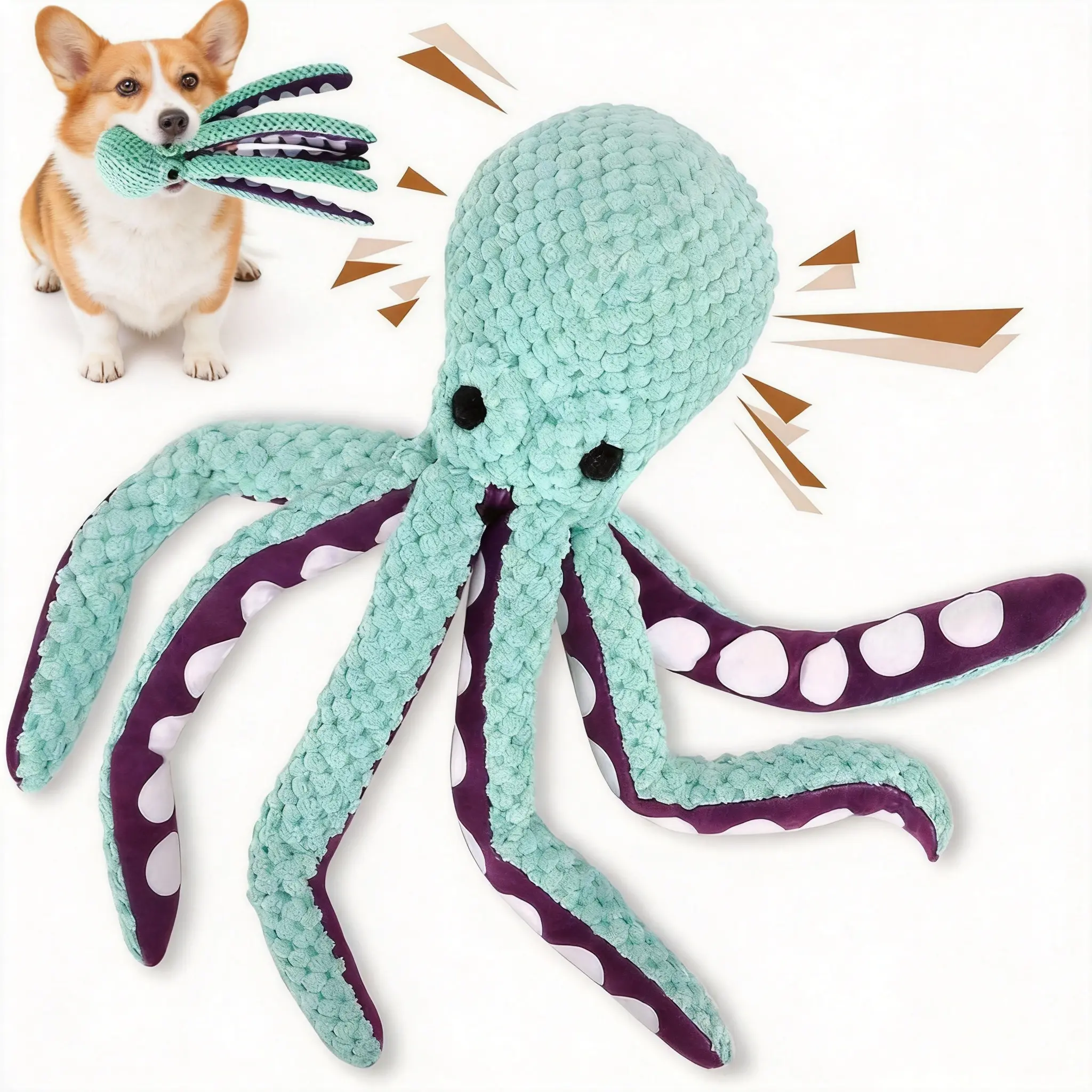 Octopus Shaped Interactive Dog Toy - Tough Chewer, Chew-Resistant Teeth-Grinding Plush, Built-In Squeaker for Engaging Play, Indoor-Outdoors Squeak Toy Companion, Interactive Pet Toy
