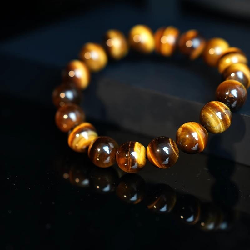 Natural Tiger Eye Stone Bracelet for Men and Women, Yellow Tiger Eye Stone, Colorful Tiger Eye Cat Eye Stone, Wood-Transformed Tiger Eye Stone Bracelet