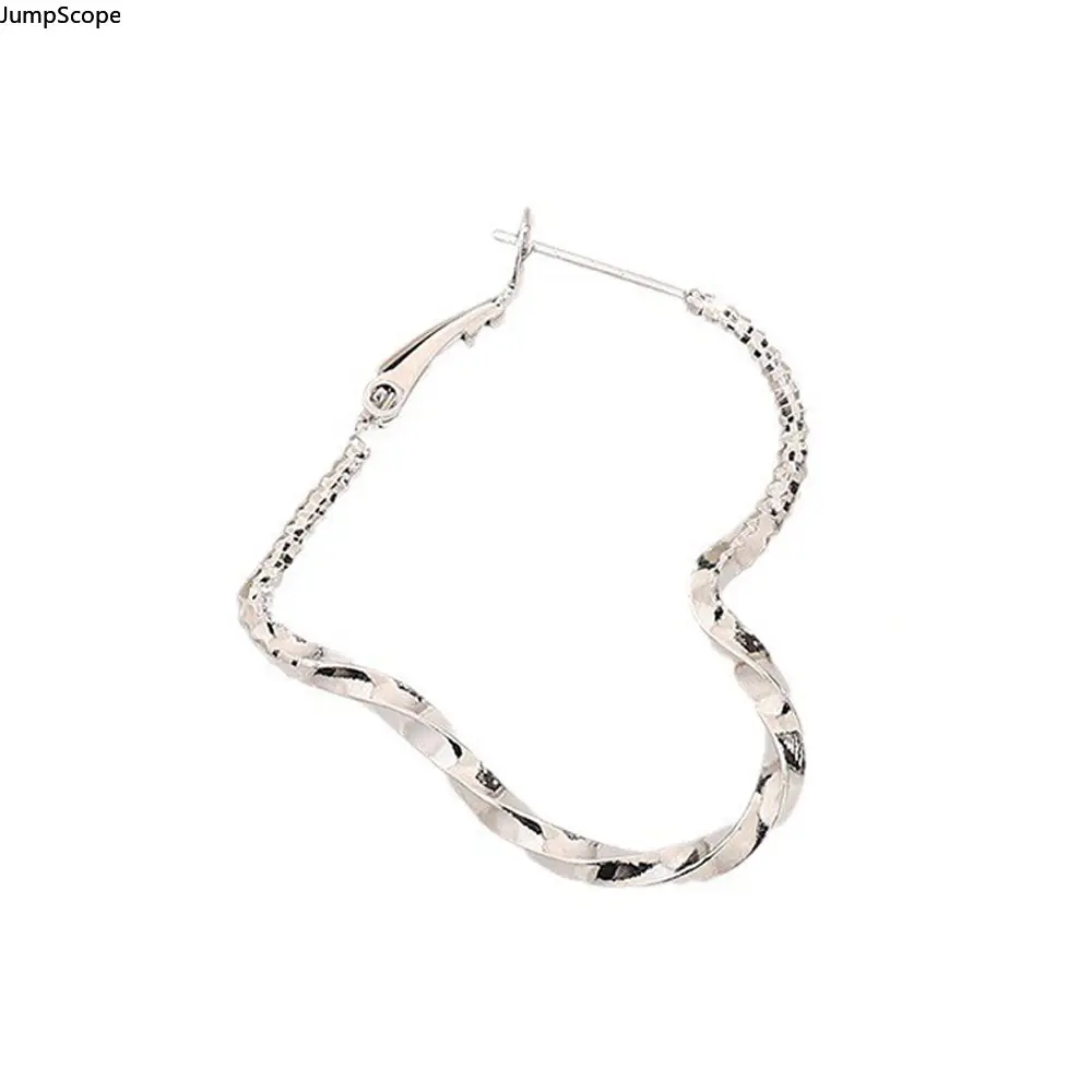 Women's Silver Large Twisted Wire-Spliced Hollow Dangle Hoop Earrings - Mdf-Steel Open Snap Buckles, Italian Trendy Oversized Cross-Border Statement Indoor Recreation Jewelry