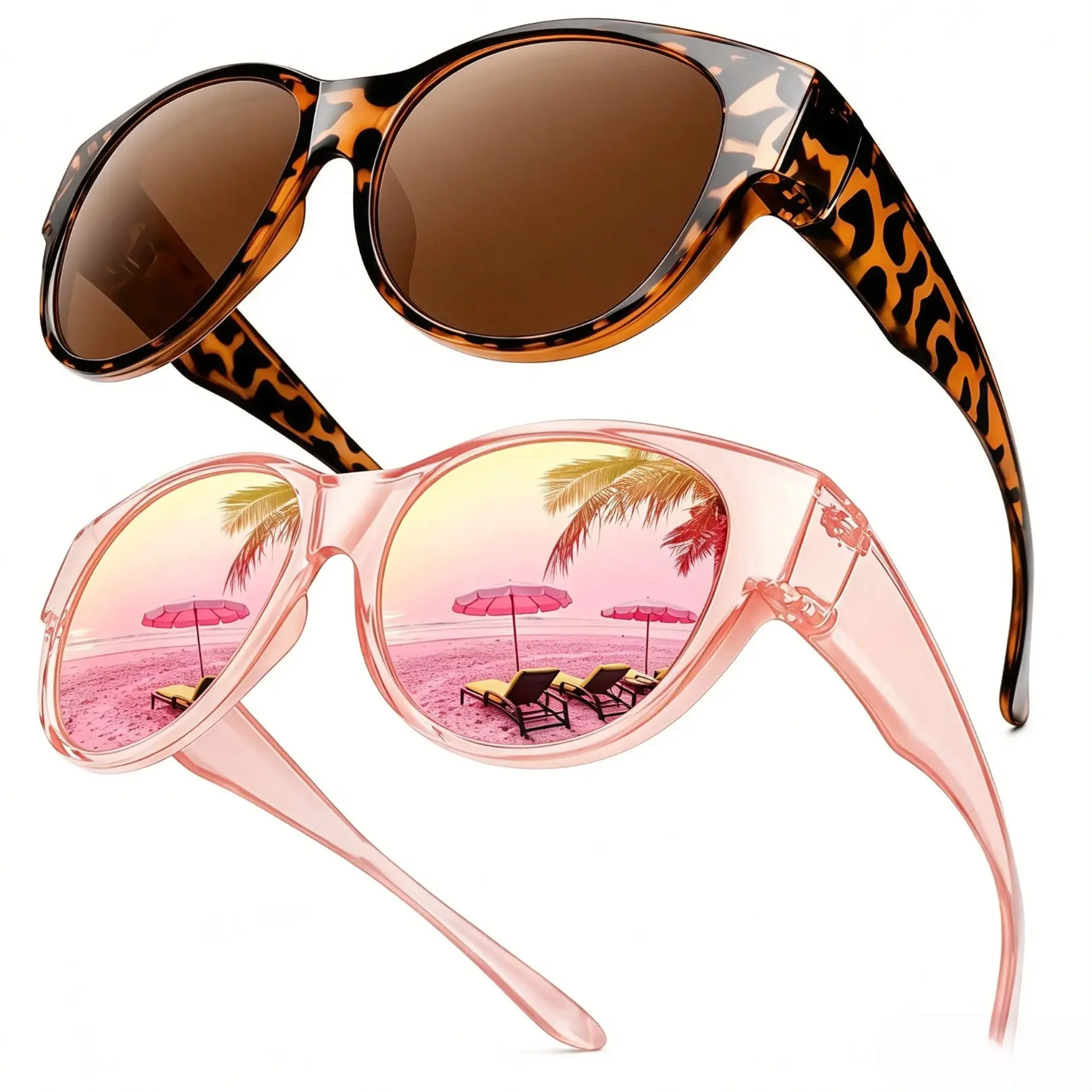 Women's Oversized Square Fit-Over Sunglasses, Polarized UV400 Protection, Lightweight Plastic Frame, Outdoor Travel Eyewear, Fashion Accessory For Holiday & Daily Wear, Premium Gift Option For Ladies