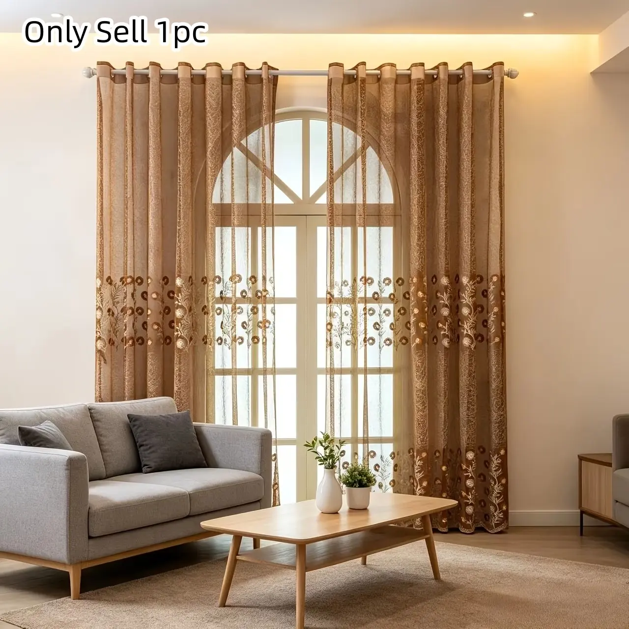 1pc European Vintage Floral Embroidered Transparent Curtains, Window Drapes, Ring Suspension, Living Room, Bedroom, Balcony, Floor-To-Ceiling Window Decor