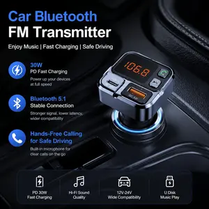 Upgrade Car Audio with Bluetooth 5.0 FM Transmitter & Fast Charger: Digital Display, Dual Protocol PD/QC, USB Drive, Wireless Adapter for Car Truck SUV, Anti-Interference Chip, Lossless Sound
