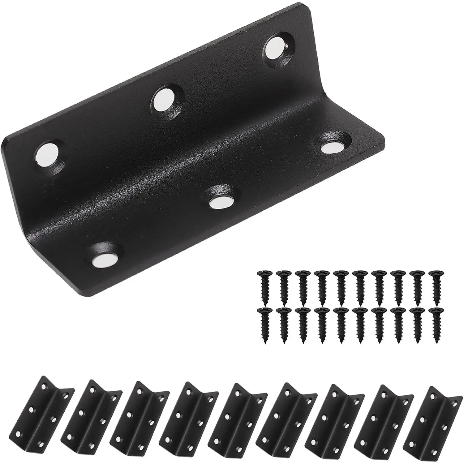 Heavy Duty L Bracket - Angle Shape Metal Corner Brace, Inches-Sized Shelf Support for Wood Surfaces, Black Metal Fastener
