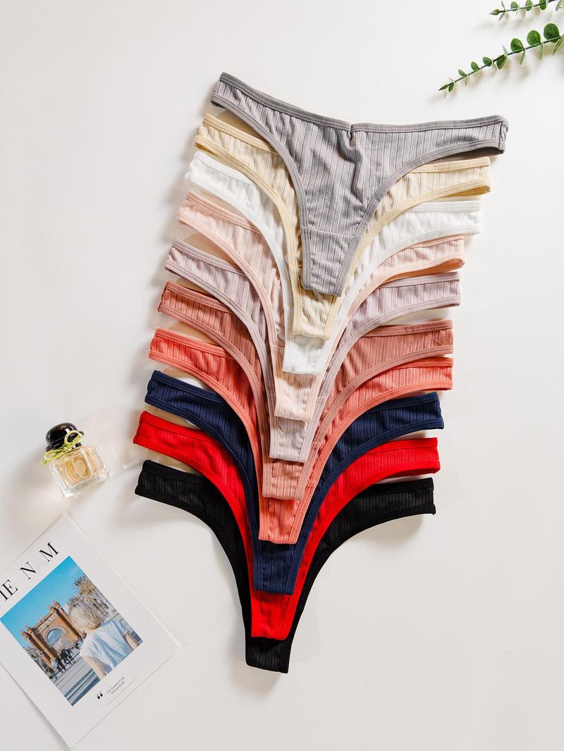 Women's Solid Drop Waist Thong, Summer Wear, Casual Comfortable Fit Ribbed Panty for Daily Wear, Ladies Underwear for All Seasons, Breathable Underwear