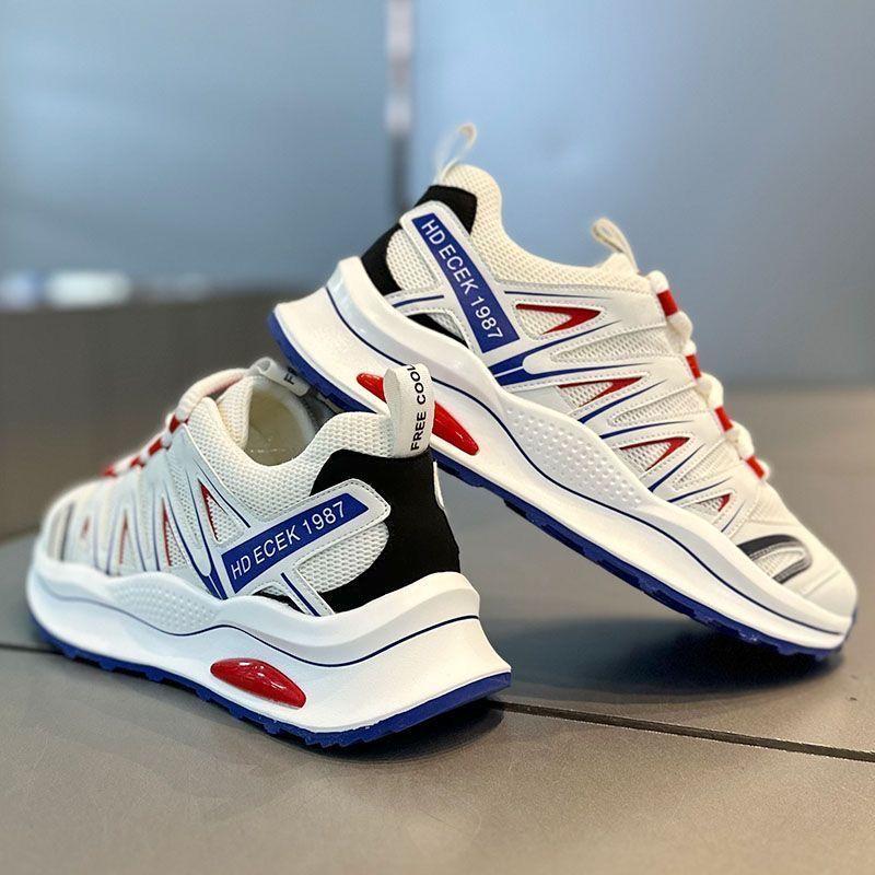 Men's thick-soled sneakers, height-enhancing, comfortable, lightweight, trendy shoes, color-blocked, low-top, lace-up, mesh, breathable men's shoes