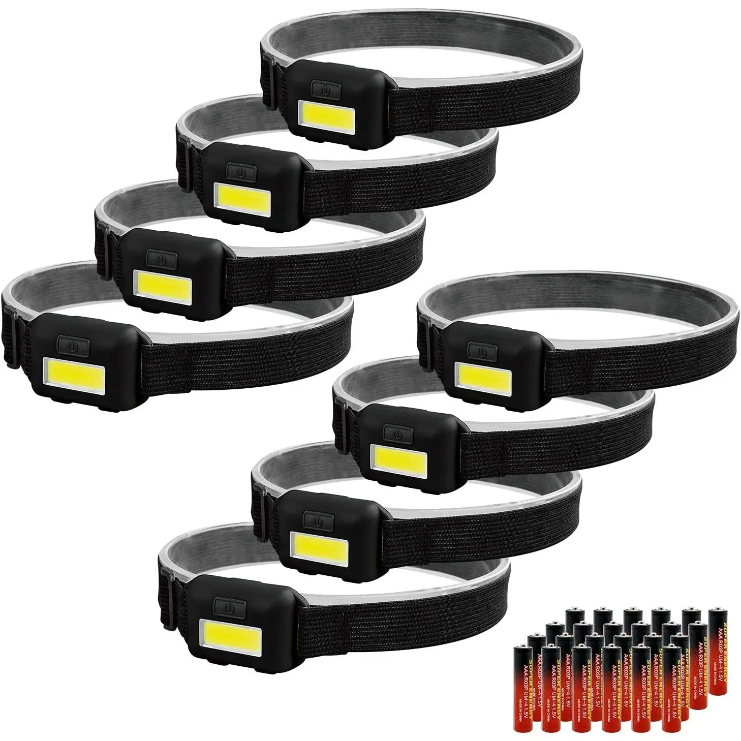 8 Pack Led Headlamp for Adults and Kids, 1.1oz/31g COB Flood Light Ultra Bright Head Lamp with 3 Modes 24 AAA Batteries, Waterproof Work Flashlight for Family Camping Running Reading HikingGift.