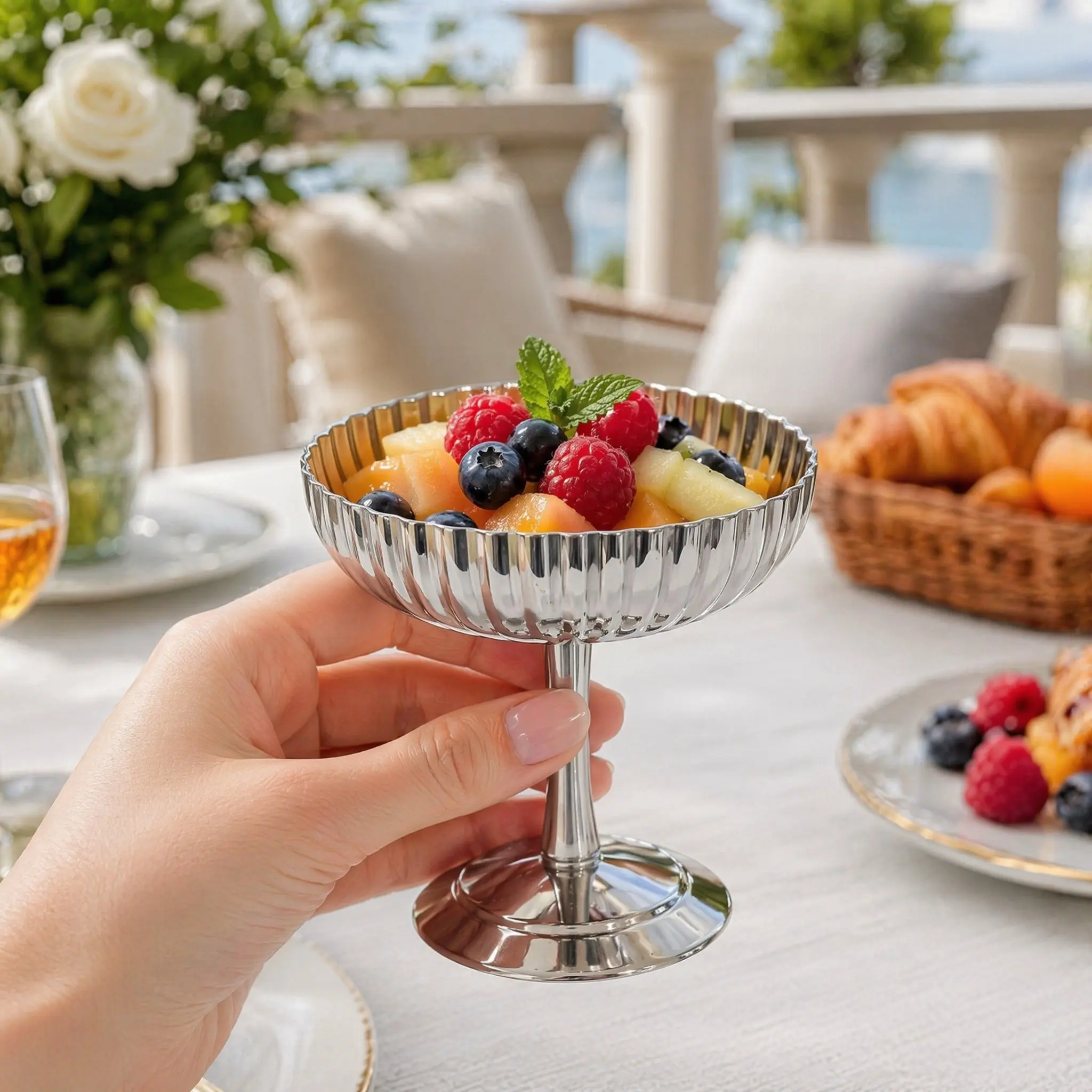 1 pc 304 Stainless Steel Footed Dessert Cup | Elegant Fluted Ice Cream Bowl for Sundaes, Parfaits, Fruit & Pudding