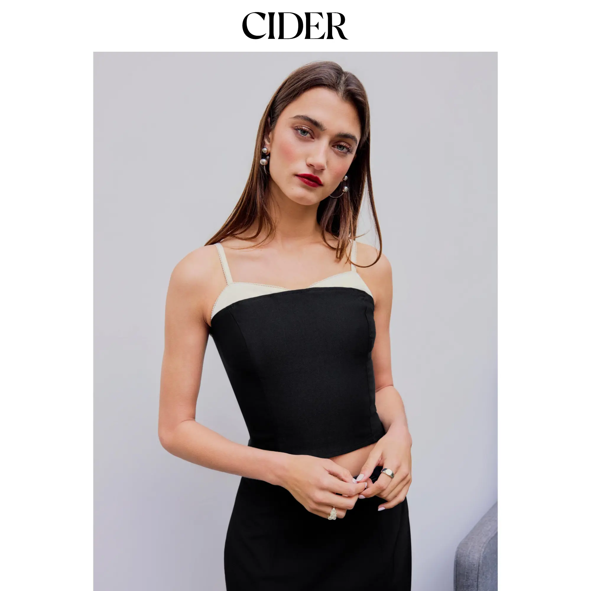 Cider Asymmetrical Neck Contrasting Binding Crop Cami Top SummerFinds