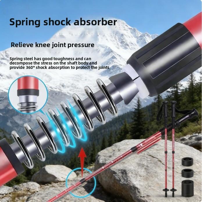 Hiking Cane Telescopic Rod Outdoor Cane Hiking Unisex Professional Anti-skid Mountaineering Cane Aluminum Alloy crutches Camping Cube Tent Conversion Kit Automatic Quick-Open Double-Layer