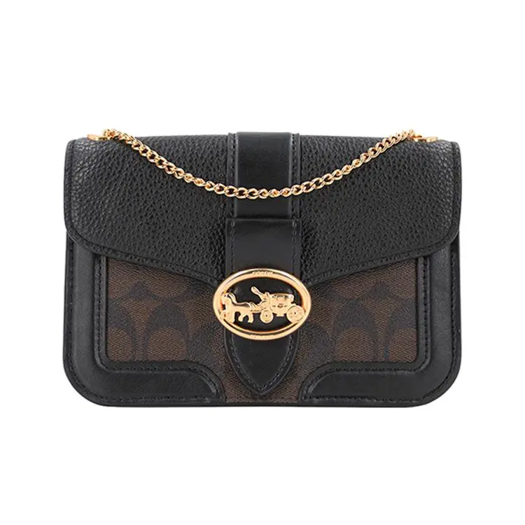 COACH Georgie 20 Crossbody Bag for Women – Vintage Monogram Leather Satchel with Horsebit Detail in Dark Brown