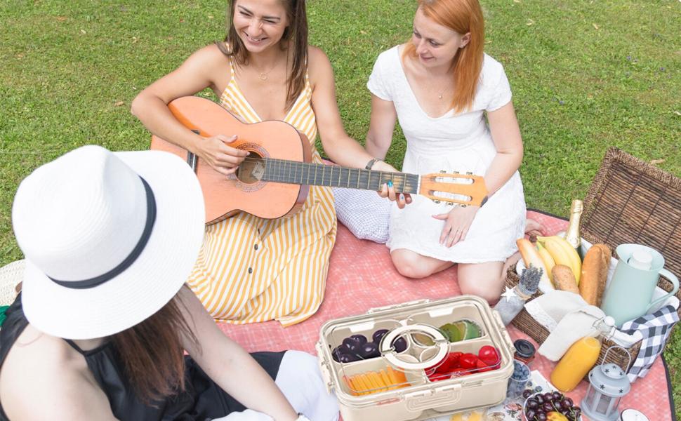 Small Snackle Box Container with Lid, 4 Compartment Travel Snack Container with Handle, Divided Serving Tray with Lid, Portable Snack Box for Candy, Fruits, Nuts, Snacks, Veggies