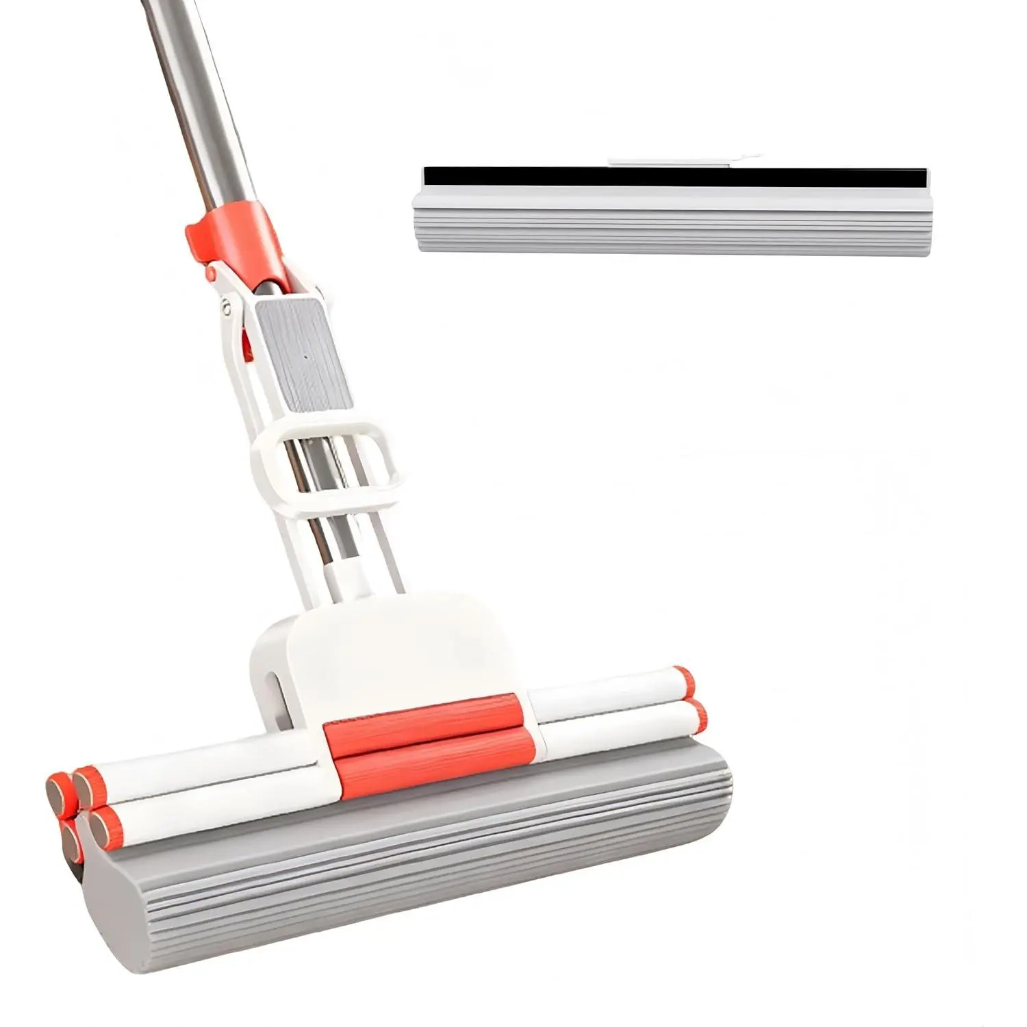 13" PVA Sponge Mop with Roller Wring, Stainless Steel Handle & Refill, Super Absorbent, Locks Dirt Grime & Pet Hair, Fast Rinsing, Ideal for Kitchen, Bathroom, Garage, Pet Areas