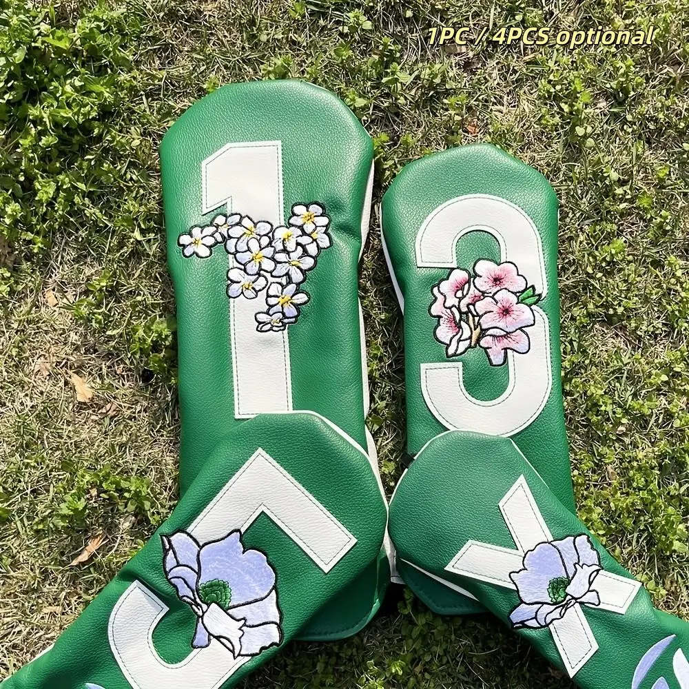 Floral Embroidered Golf Club Head Cover, 1/4 Counts Golf Club Head Cover, Golf Equipment, Golf Accessories, Golf Gear, Golf Supply for Club Protection
