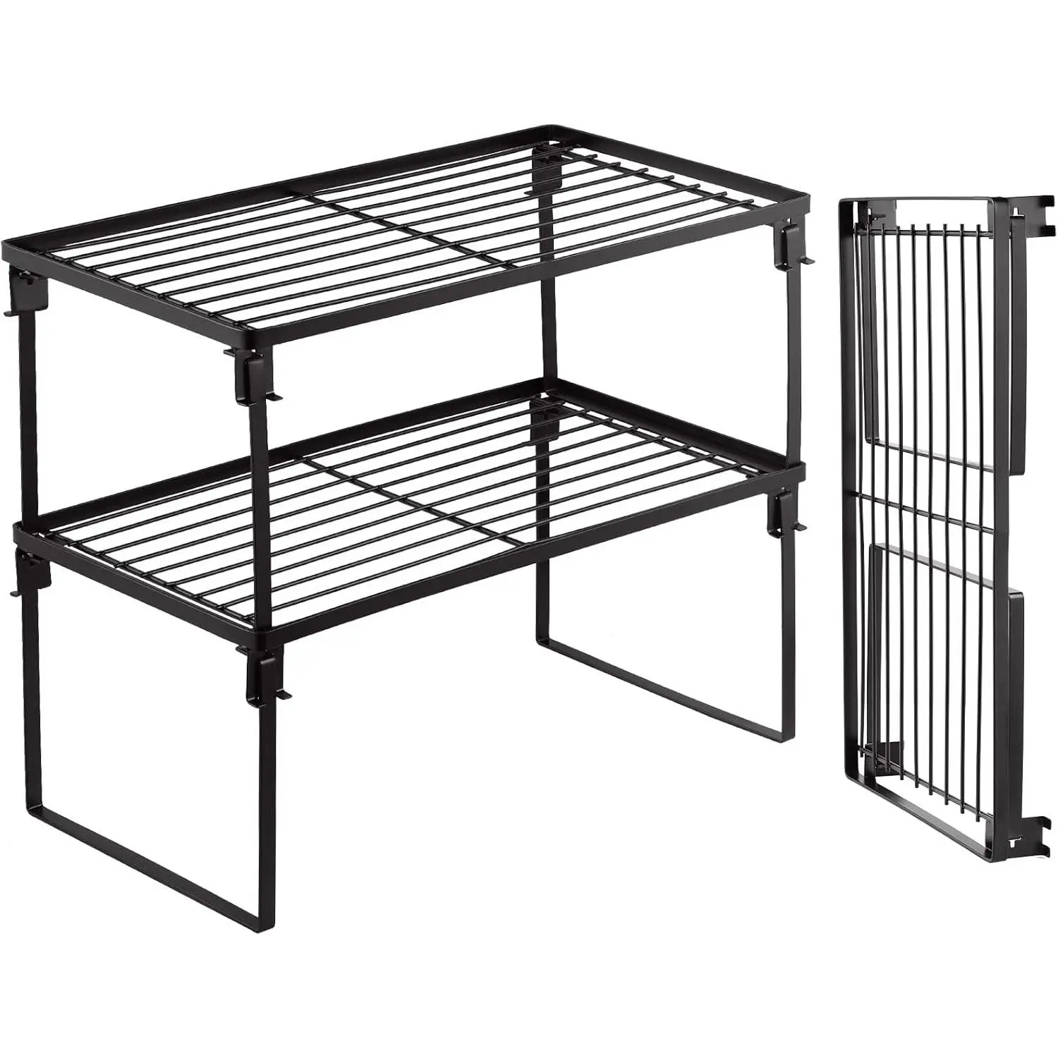 [2 Pack] Stackable Kitchen Storage Shelf Rack, Foldable Spice Rack Cabinet Organizer for Counter & Cabinet