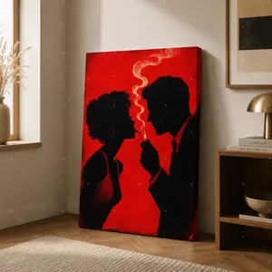 Romantic Red Silhouette Couple Canvas Wall Art, Moody Love Poster for Living Room Bedroom Apartment Lounge Decor, Available as Unframed Canvas Poster or Framed Canvas Wrap