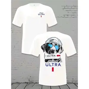 Michelob Ultra Cool Dog Men's Loose Fit T-Shirt,180g Soft Cotton Short Sleeve Crewneck Tee, Casual Graphic Shirt with Sunglasses & Cap Design,Everyday Comfort Top Vintage Retro Y2k