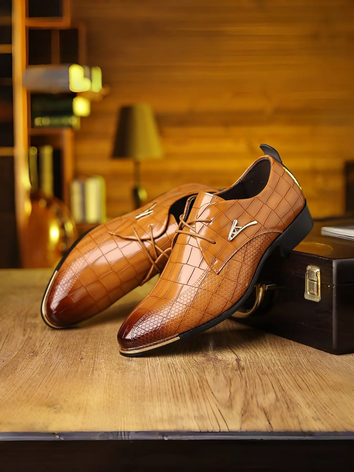 1878 Crocodile Pattern PU Leather Shoes, Lightweight Luxury Formal Shoes, Suitable for Business and Banquets, All Seasons Casual Style, Formal Dress Shoes, Pu Leather Footwear