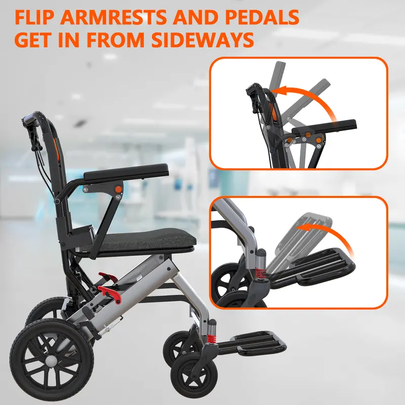 LiteRide wheelchair with flip-up armrests and swing-away footrests for easy transfers