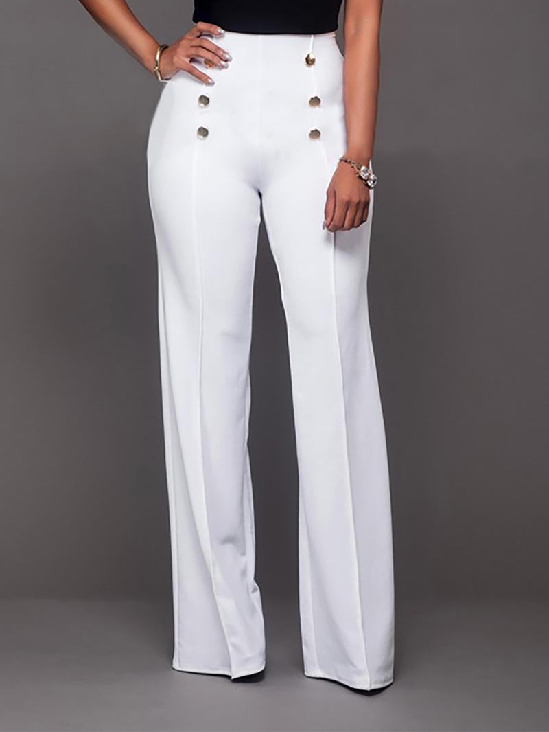 Women's Plain Double Button High Waist Pants, Chic Casual Zipper Back Trousers for Spring & Fall, Fashion Women's Bottoms for Daily Wear