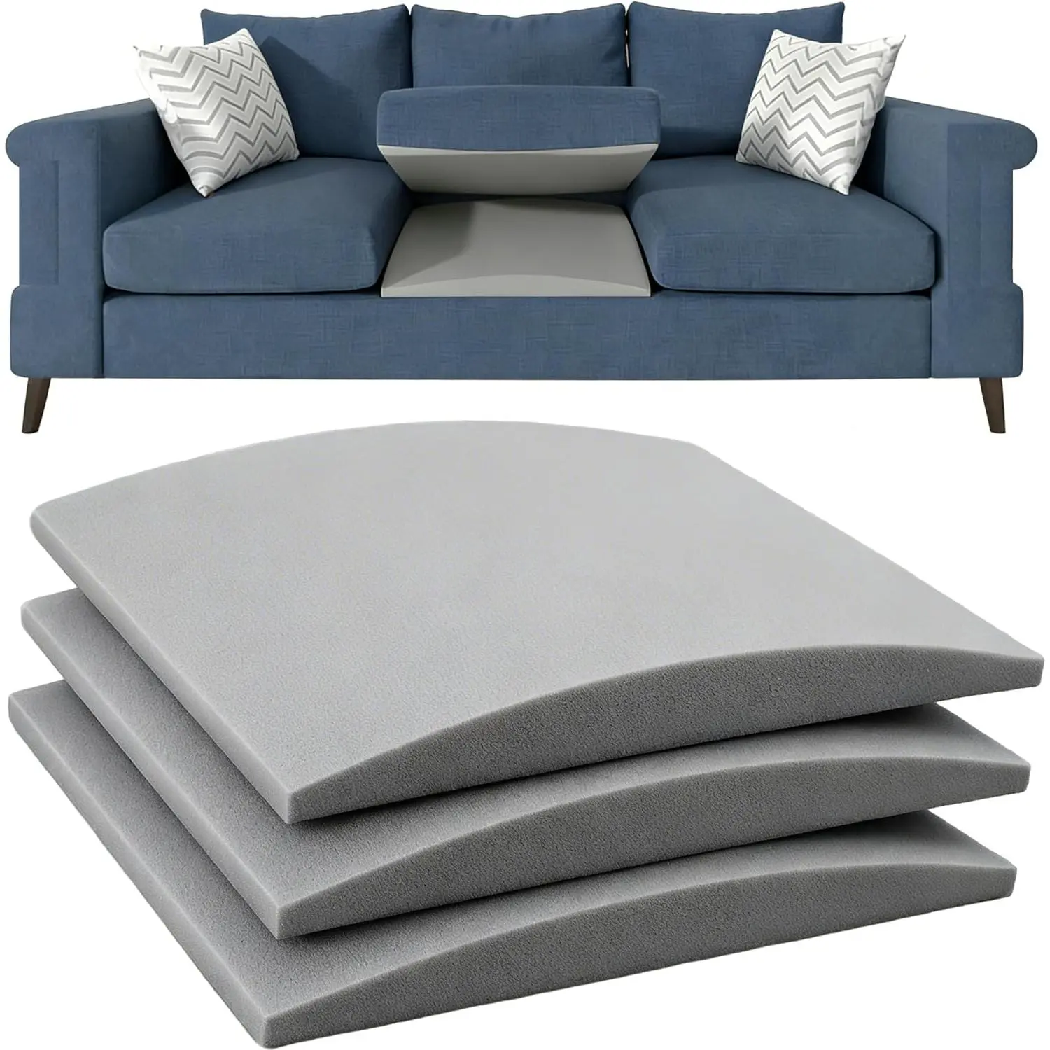 Couch Cushion, Sofa Cushion for Sagging Couch Seat| Grey 20x20x2 Inches (Set of 3), Couch Insert, High-Density 40D Foam Pad for Furniture Seat Sagging Repair